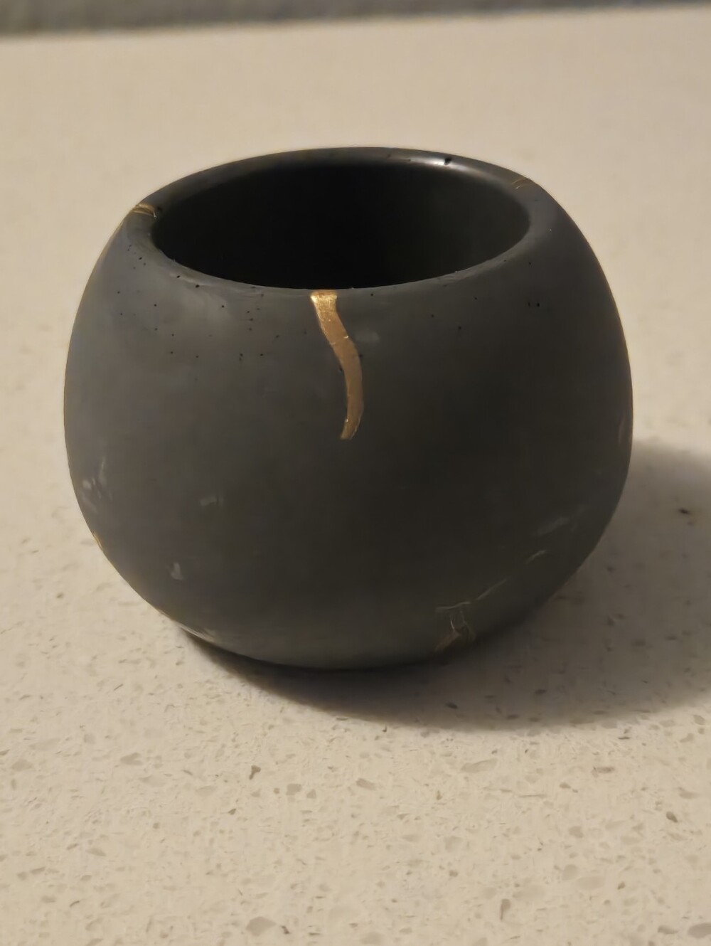 Handcrafted Charcoal GREY Ceramic Bowl Votive with Gold Accent Boho mimimal